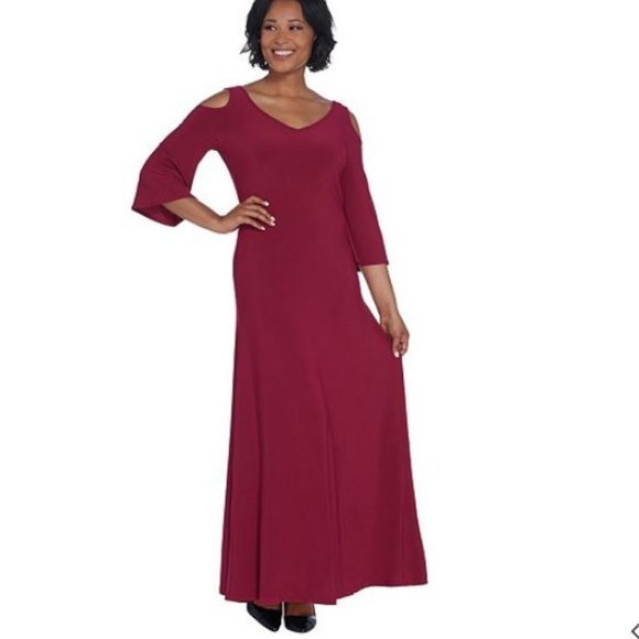 Attitudes by Renee Dresses & Skirts - Cold Shoulder Jersey Flutter Sleeve Maxi Dress 352